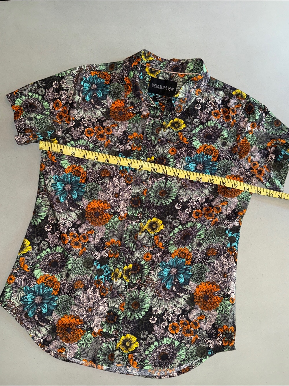 Wildfang Black Floral Button-Up Shirt with Teal, Orange & Yellow Accents - Picture 10 of 10